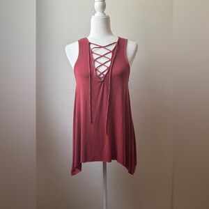 American Eagle Soft & Sexy Lace-Up Swing Tank Top Mauve Pink Size Small